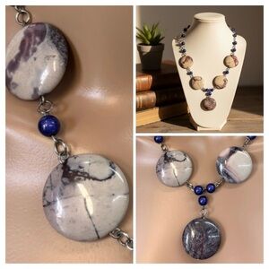 Vintage Elegant Purple and Cream Jasper and Glass Necklace